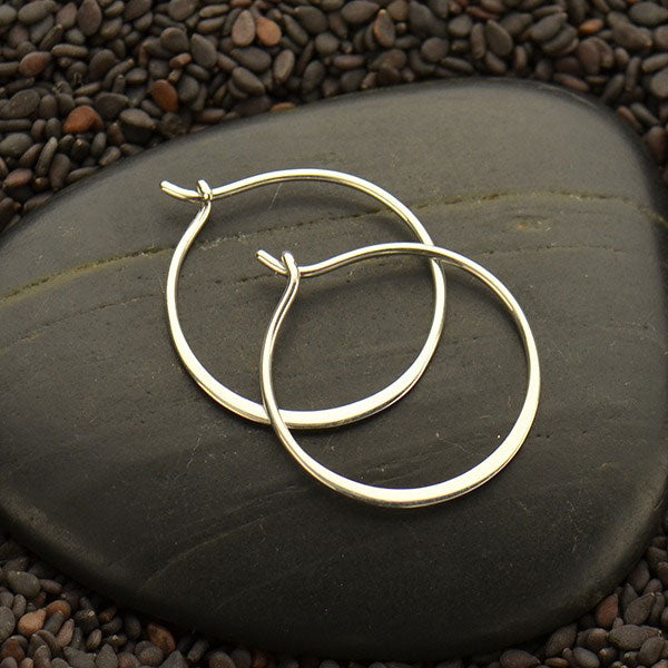 Sterling Silver Half Hammered Circle Hoop Earrings - Poppies Beads n' More