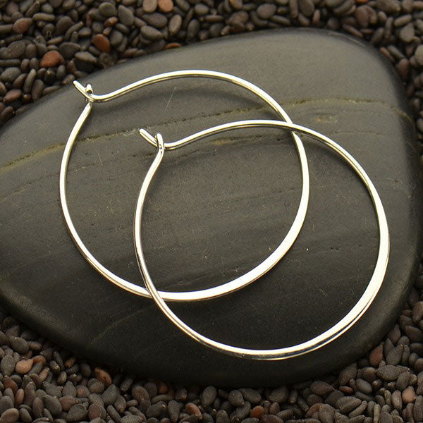 Sterling Silver Half Hammered Circle Hoop Earrings - Poppies Beads n' More