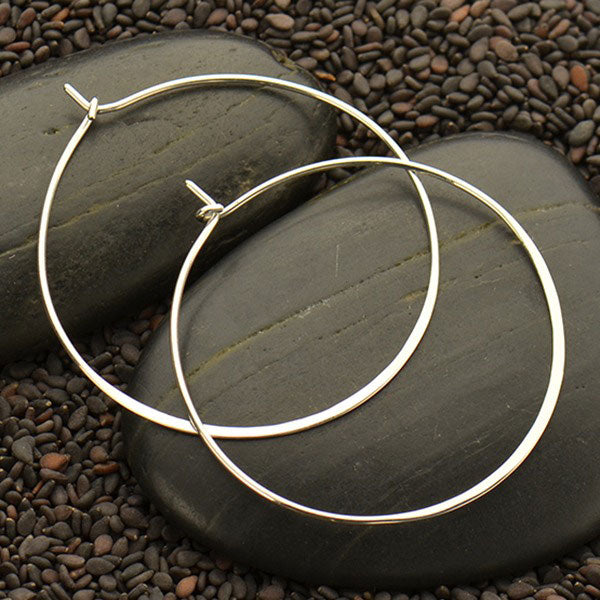 Sterling Silver Half Hammered Circle Hoop Earrings - Poppies Beads n' More