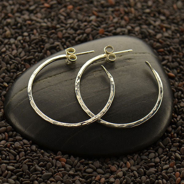 Hammered Finish Hoop Post Earrings - Poppies Beads n' More