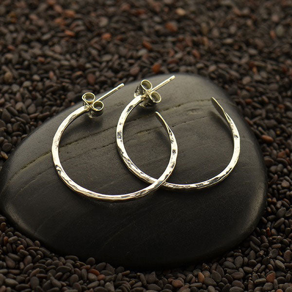 Hammered Finish Hoop Post Earrings - Poppies Beads n' More