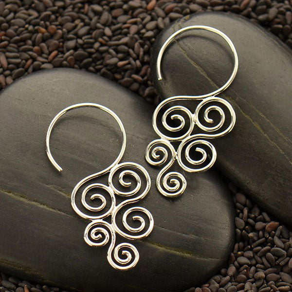 Sterling Silver Cascading Swirl Hook Earrings - Poppies Beads n' More