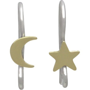 Sterling Silver Star and Moon Hook Earring with Bronze - Poppies Beads n' More