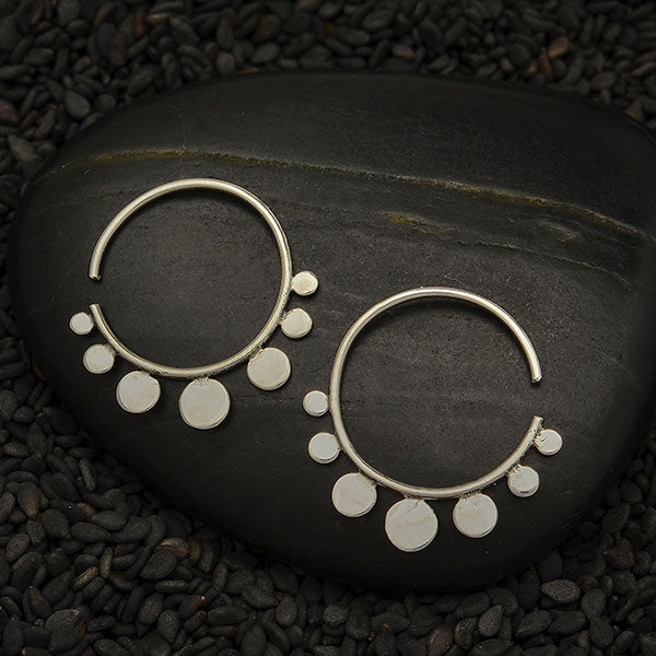 Sterling Silver Hoop Earrings with Flat Circles - Poppies Beads n' More