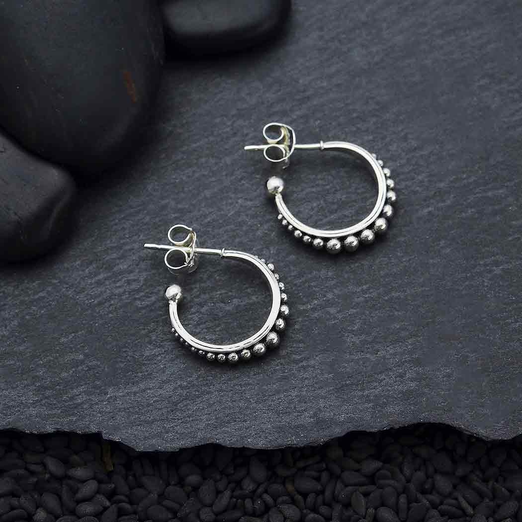 Silver Hoop Post Earring with Channel Set Granulation - Poppies Beads n' More