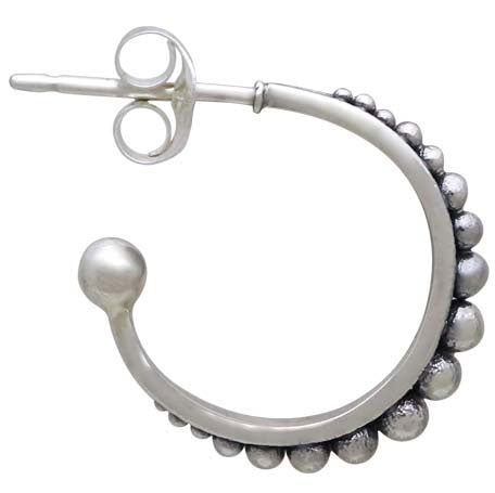 Silver Hoop Post Earring with Channel Set Granulation - Poppies Beads n' More