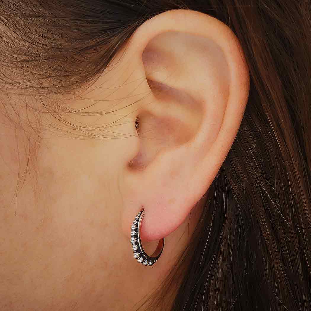 Silver Hoop Post Earring with Channel Set Granulation - Poppies Beads n' More