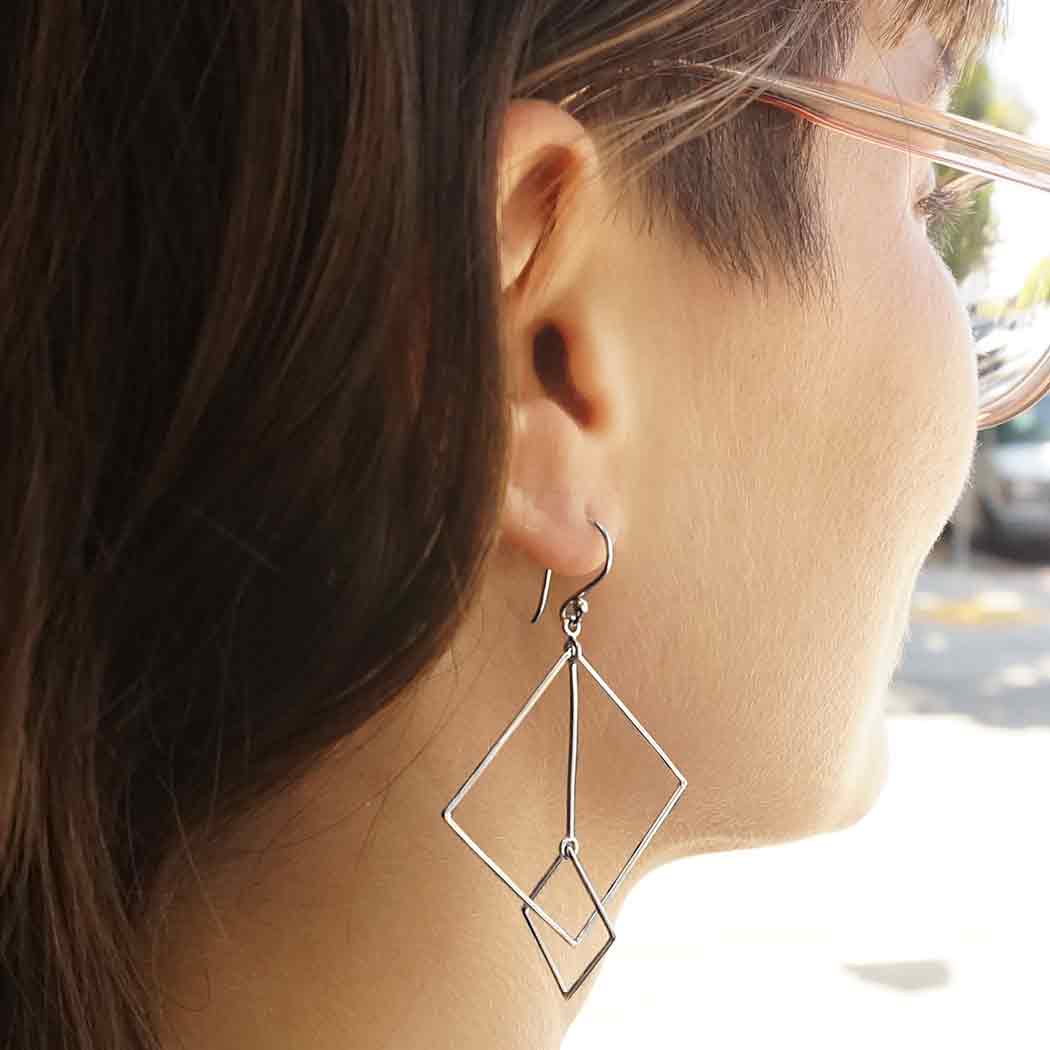 Sterling Silver Floating Square and Bar Earrings - Poppies Beads n' More