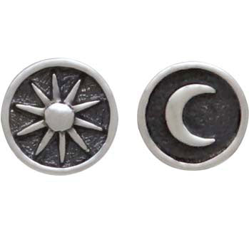 Sterling Silver Raised Sun and Moon Post Earrings - Poppies Beads n' More