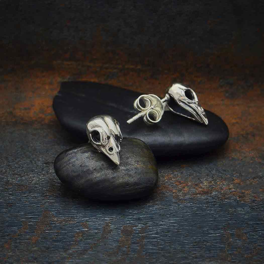 Sterling Silver Sparrow Skull Post Earrings - Poppies Beads n' More