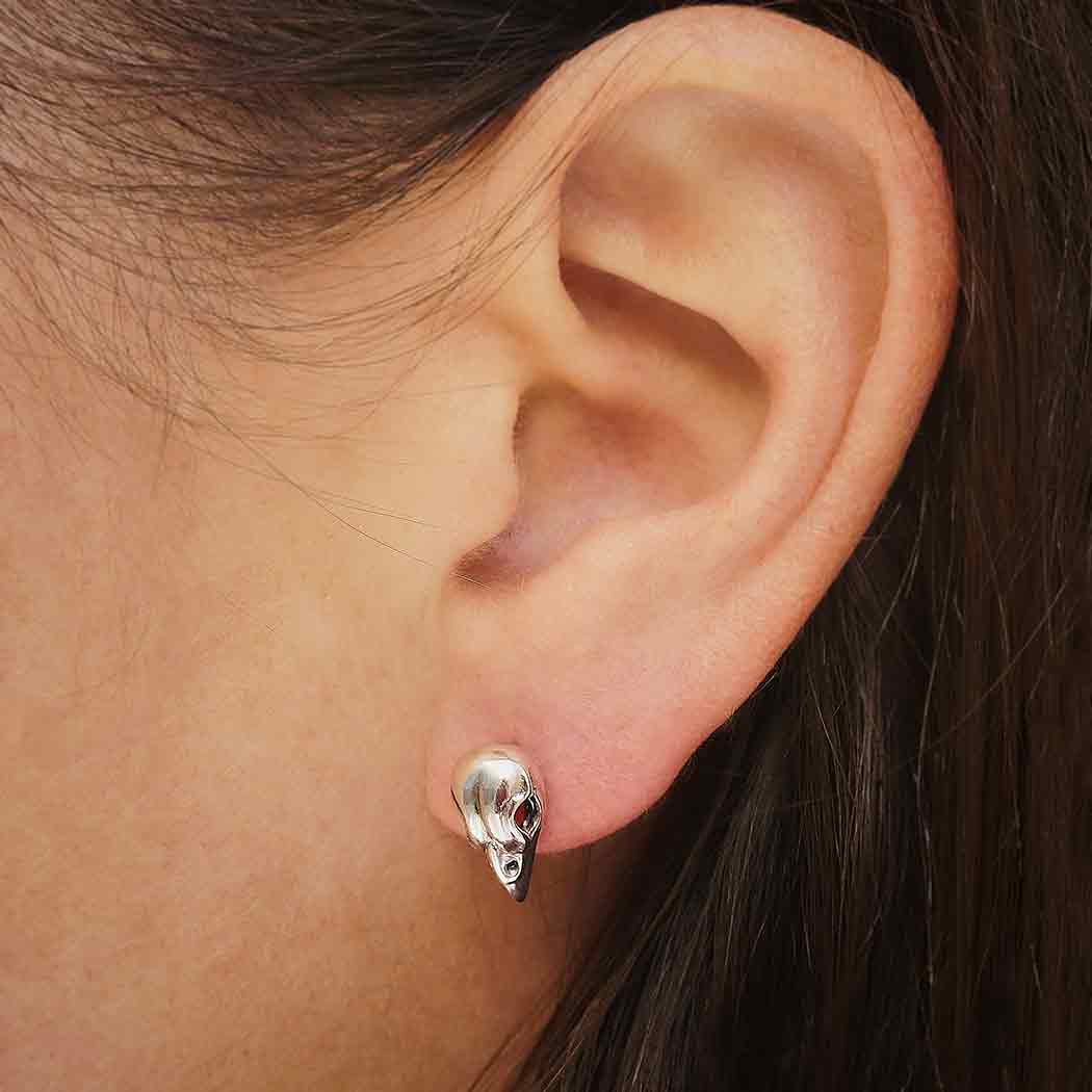 Sterling Silver Sparrow Skull Post Earrings - Poppies Beads n' More