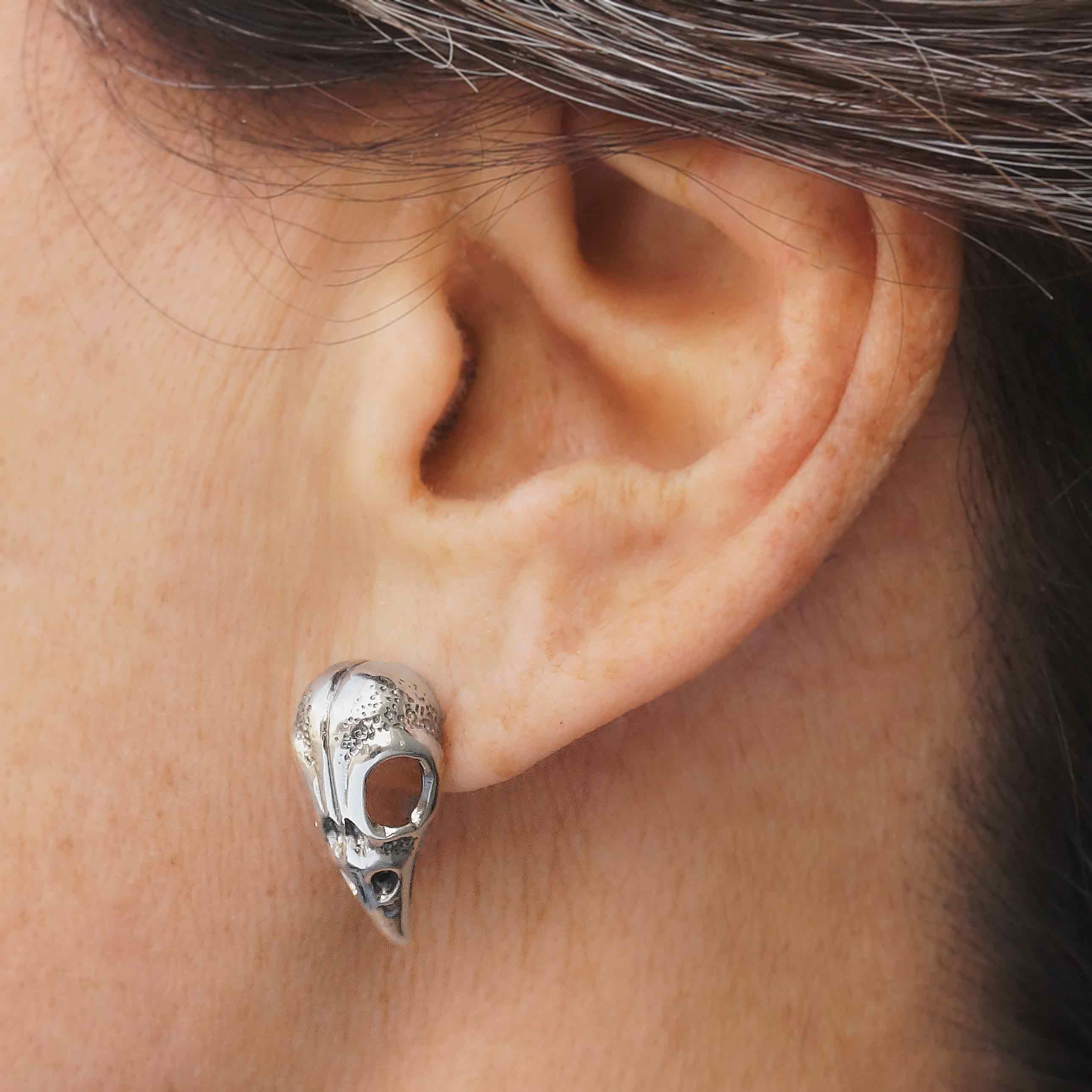 Sterling Silver Raven Skull Post Earrings - Poppies Beads n' More