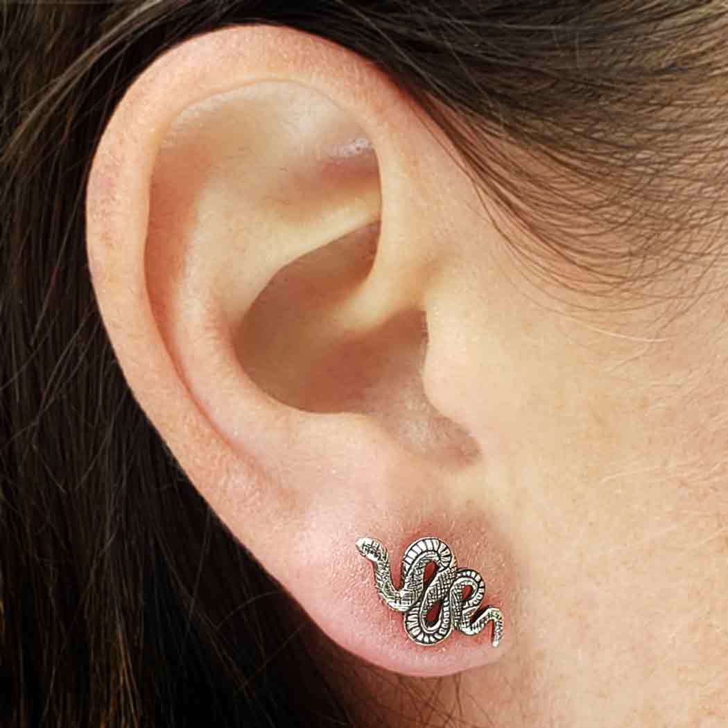 Sterling Silver Textured Snake Post Earrings - Poppies Beads n' More