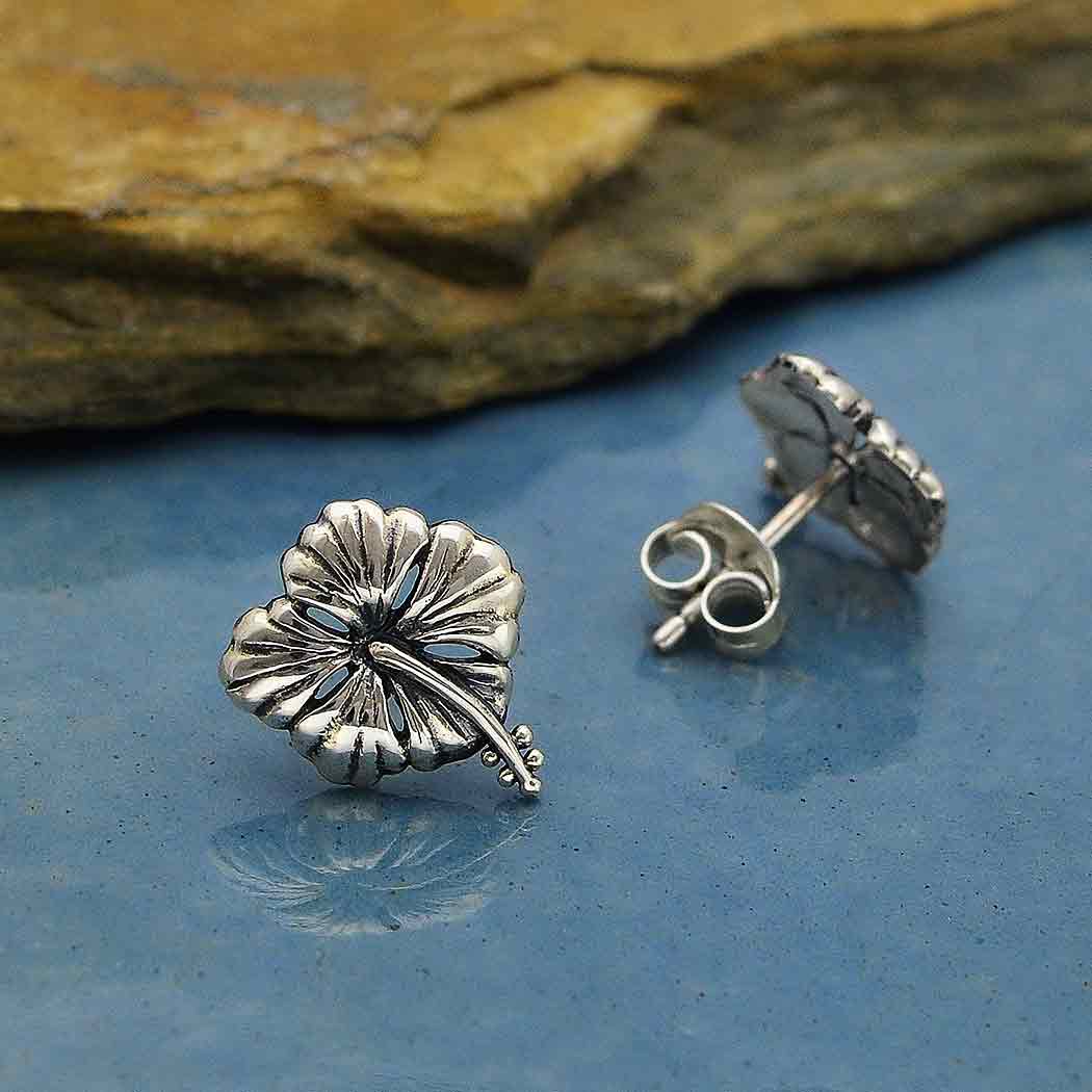 Sterling Silver Hibiscus Post Earrings - Poppies Beads n' More