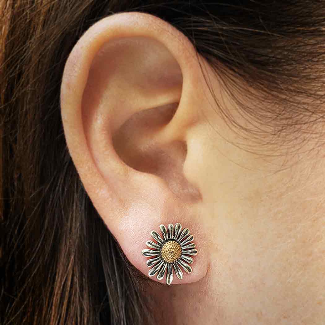 Mixed Metal Daisy Post Earrings - Poppies Beads n' More