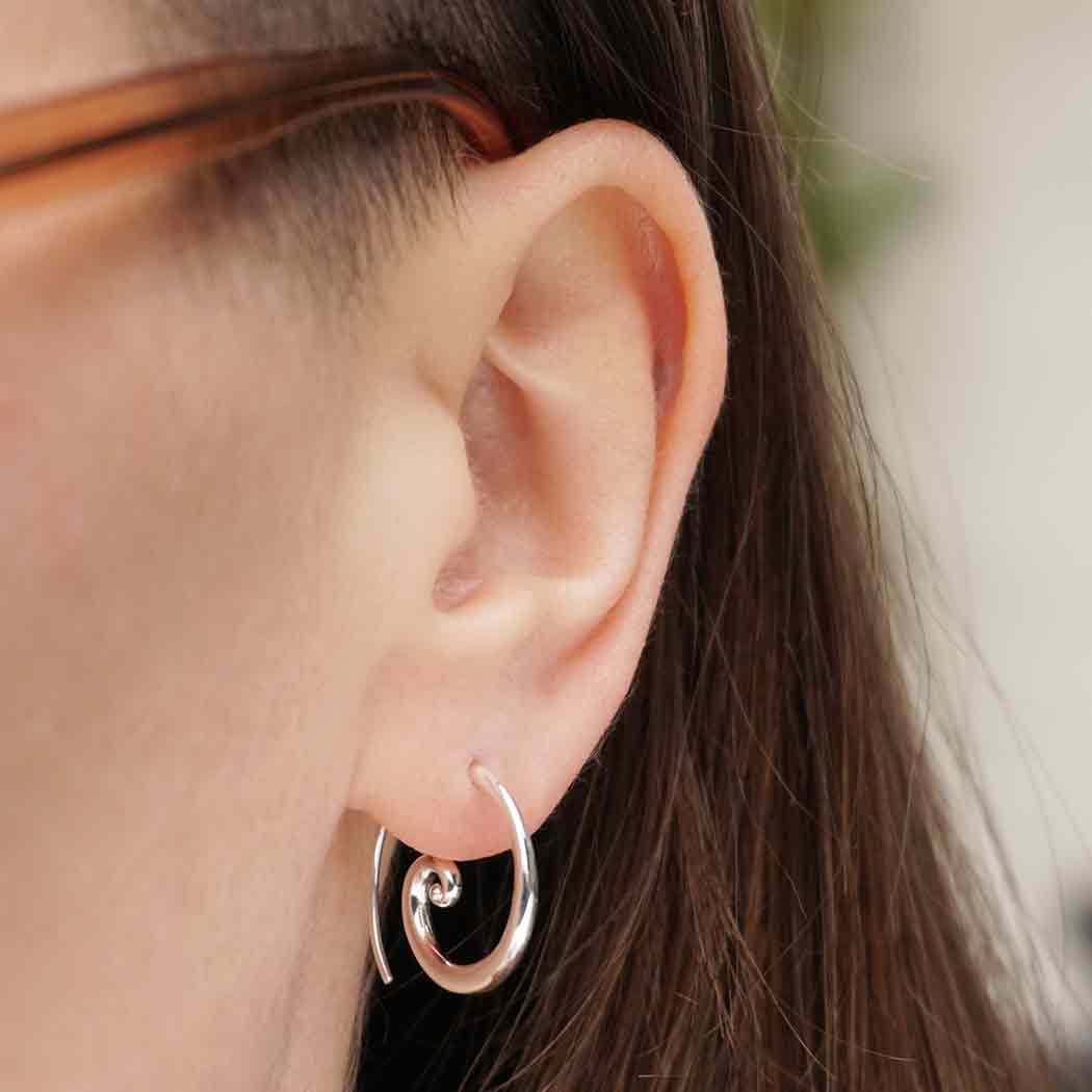 Sterling Silver Tapered Swirl Hoop Earrings - Poppies Beads n' More