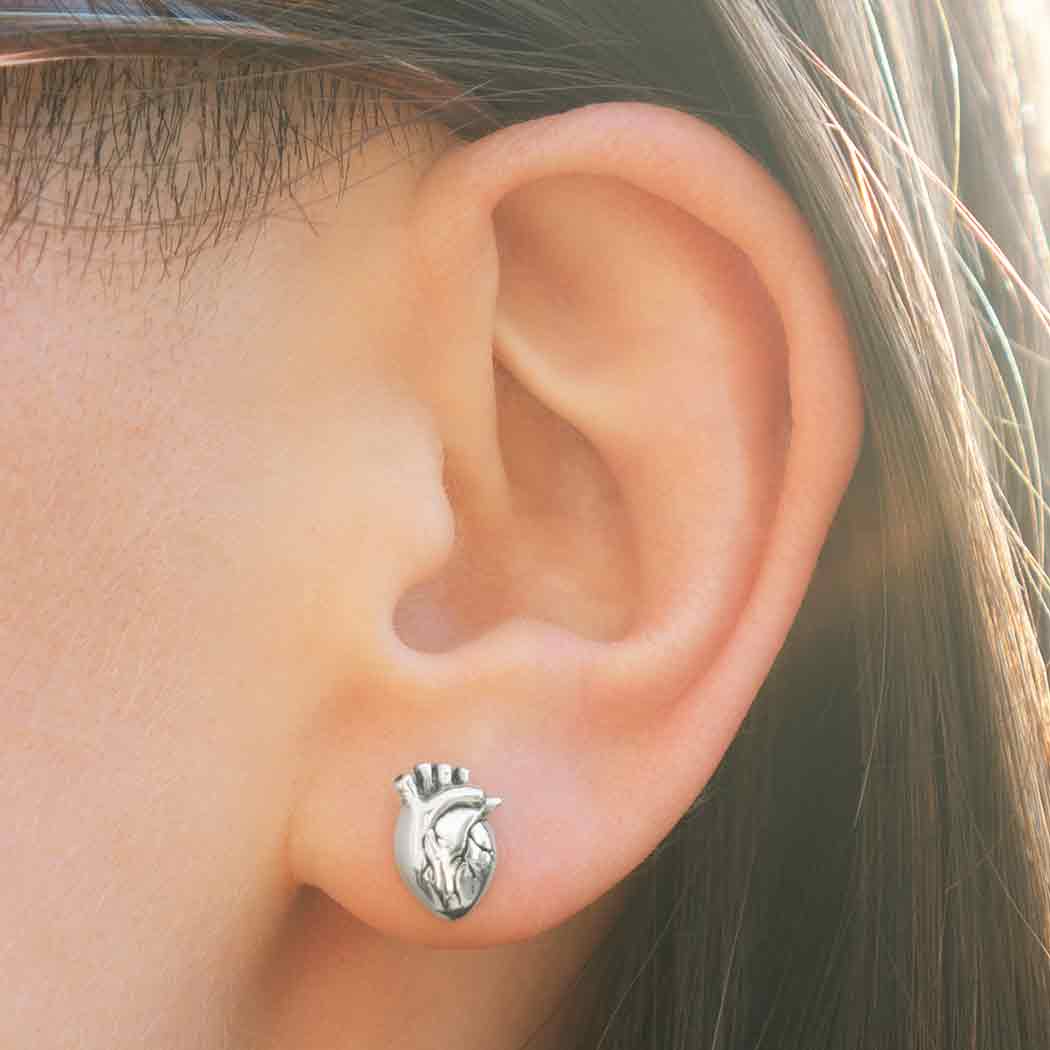 Sterling Silver Anatomical Heart Post Earrings - Poppies Beads n' More