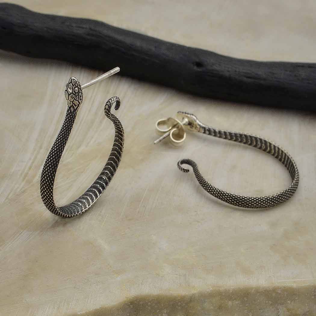 Sterling Silver Textured Snake Hoop Earrings - Poppies Beads n' More