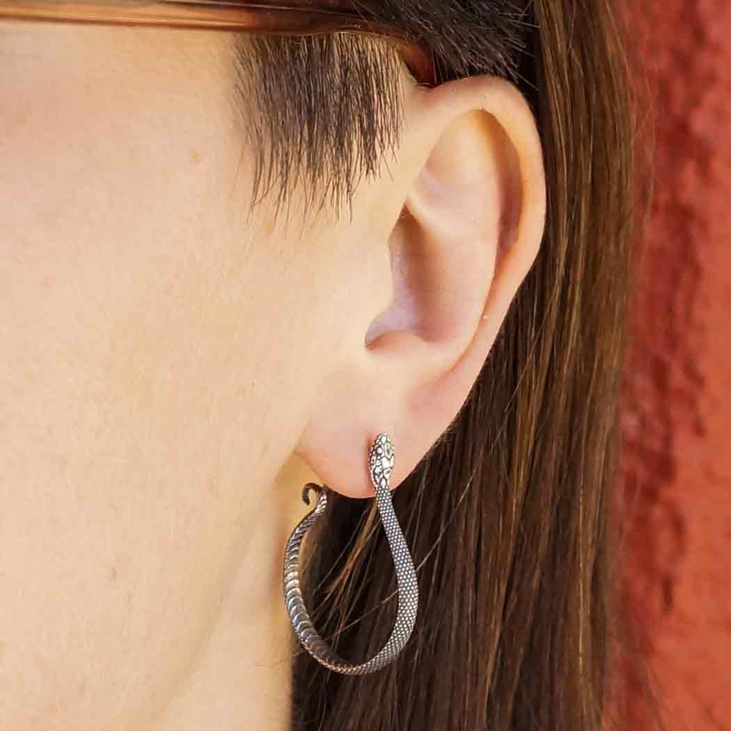 Sterling Silver Textured Snake Hoop Earrings - Poppies Beads n' More