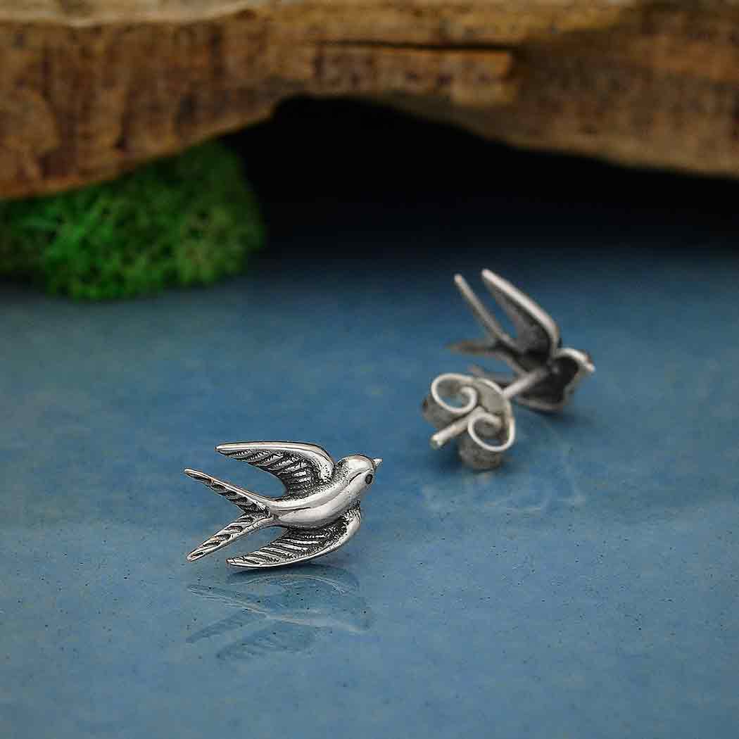 Sterling Silver Swallow Post Earrings - Poppies Beads n' More