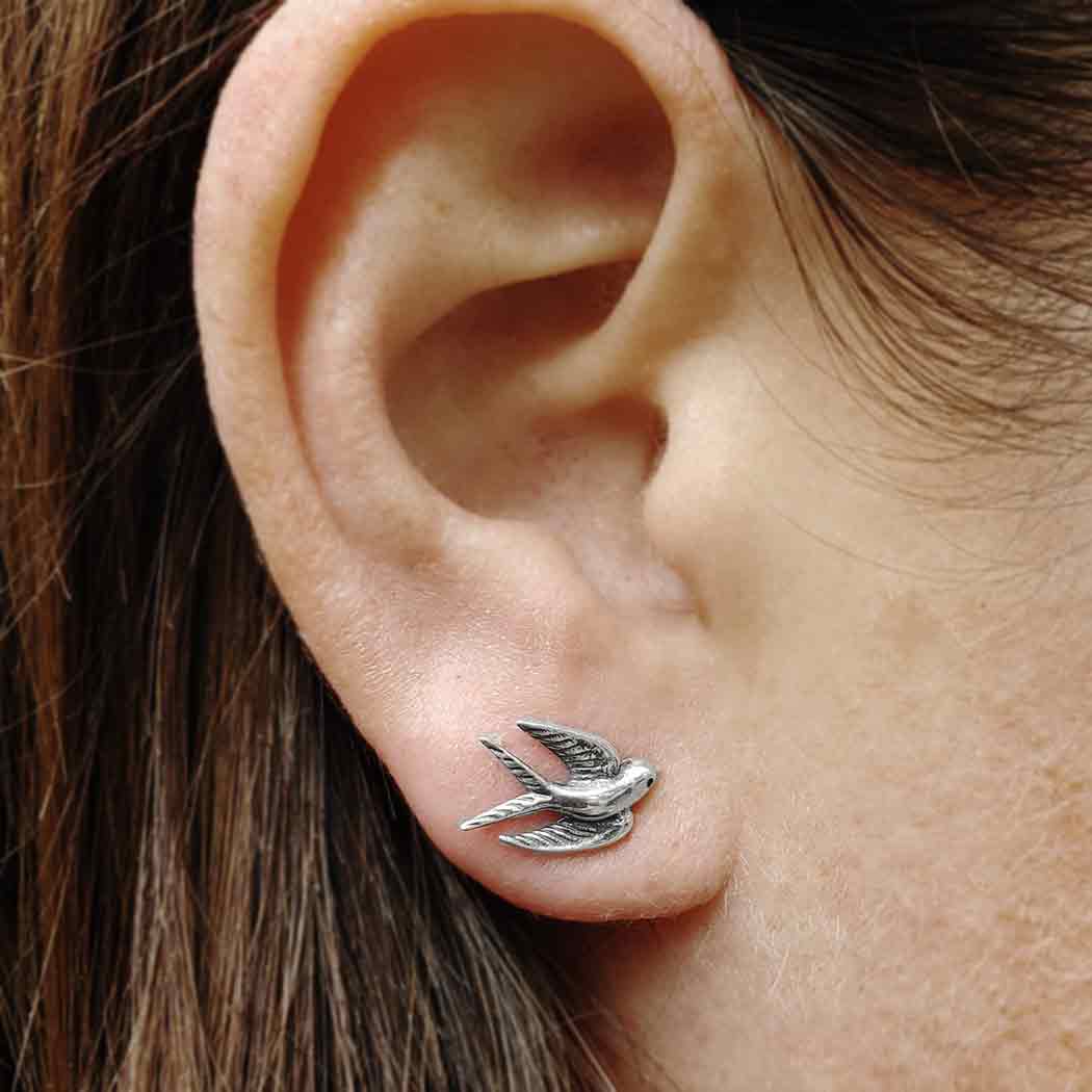 Sterling Silver Swallow Post Earrings - Poppies Beads n' More