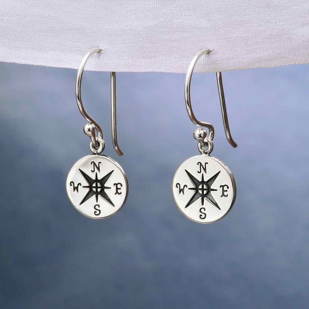 Sterling Silver Compass Dangle Earrings - Poppies Beads n' More