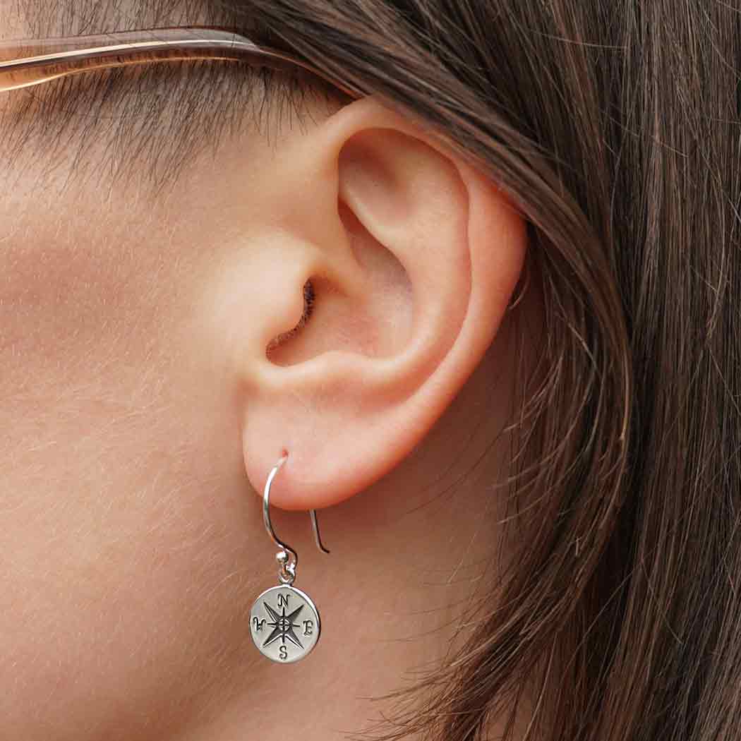 Sterling Silver Compass Dangle Earrings - Poppies Beads n' More