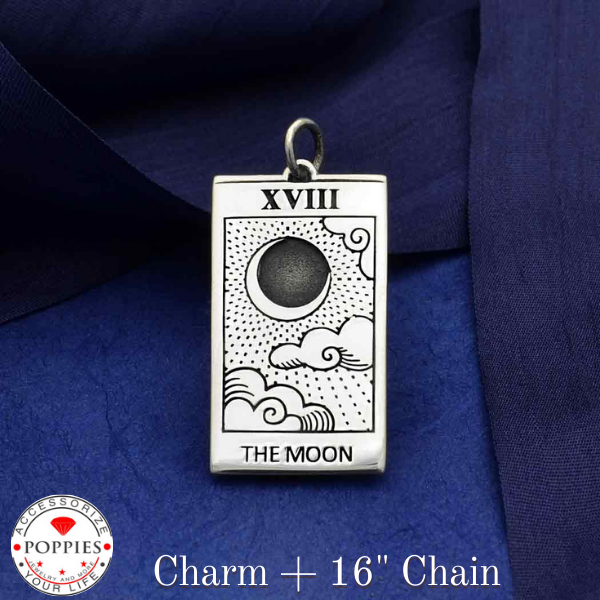 Sterling Silver Moon Tarot Card Charm - Poppies Beads n' More