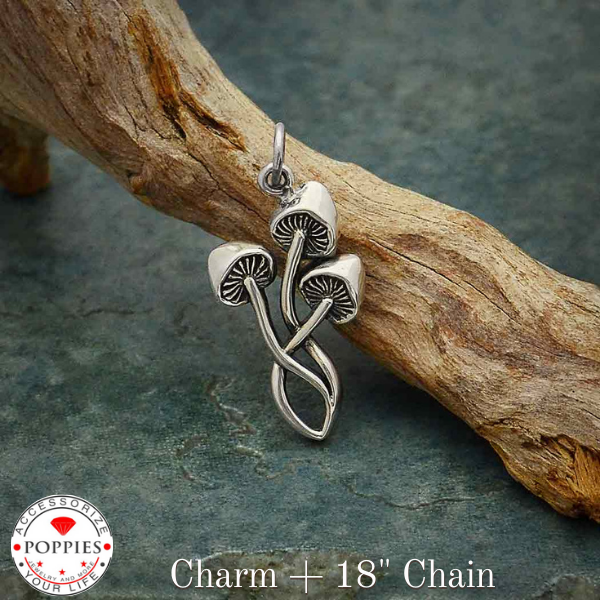 Sterling Silver Three Mushroom Charm - Poppies Beads n' More