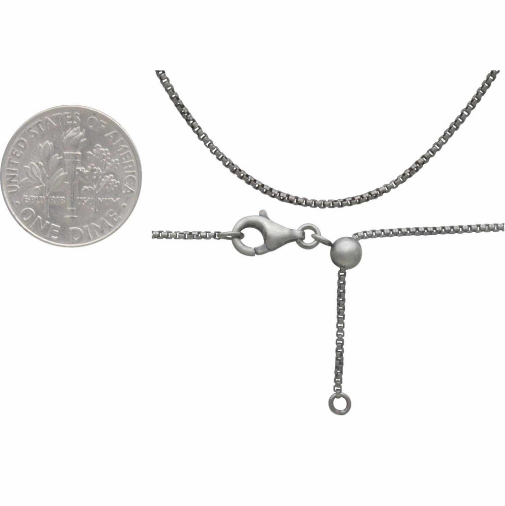 Sterling Silver Box Chain with Slidebead - Adjusts to 22 in. - Poppies Beads n' More