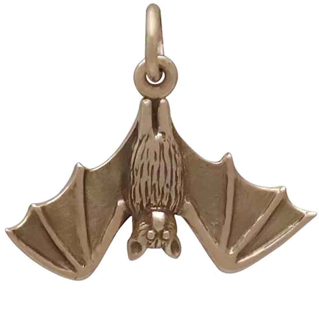 Bronze Realistic Hanging Bat Charm - Poppies Beads n' More