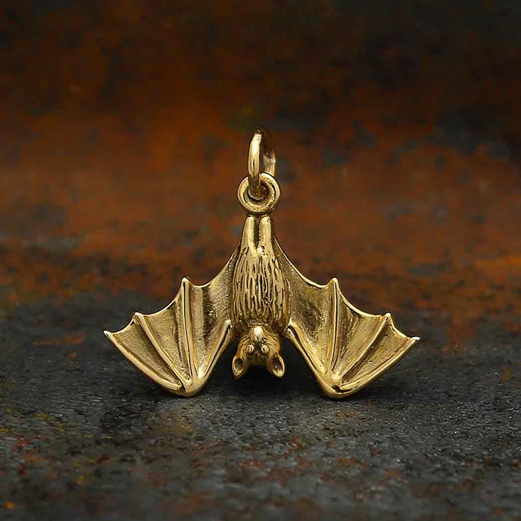 Bronze Realistic Hanging Bat Charm - Poppies Beads n' More