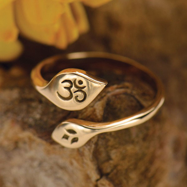 Adjustable Ring with Lotus and Om - Poppies Beads n' More