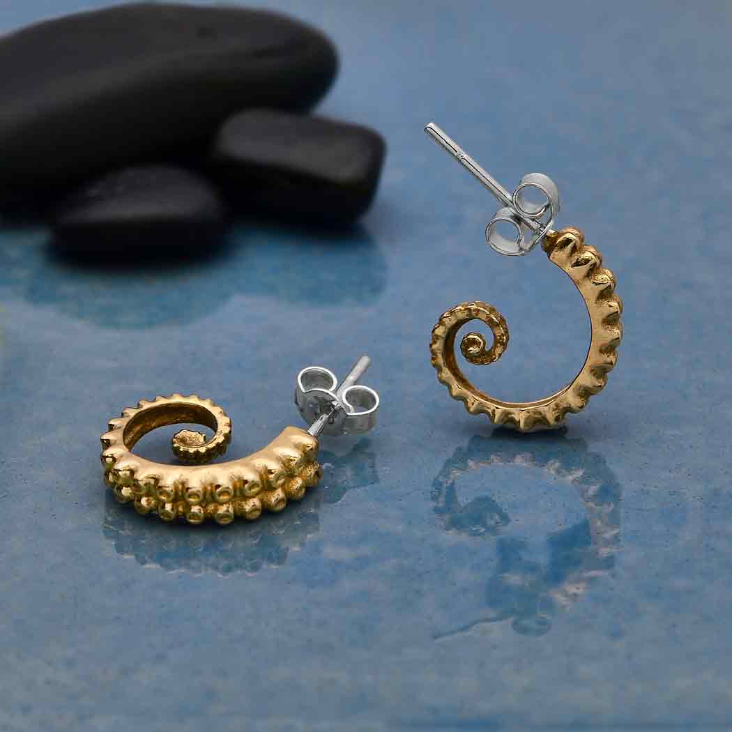 Bronze Octopus Tentacle Post Hoop Earrings - Poppies Beads n' More