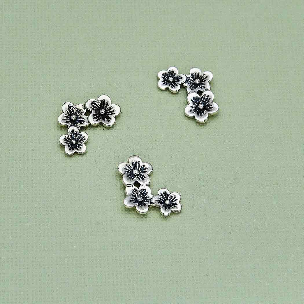 Silver Three Cherry Blossoms Solderable Charm - Poppies Beads n' More