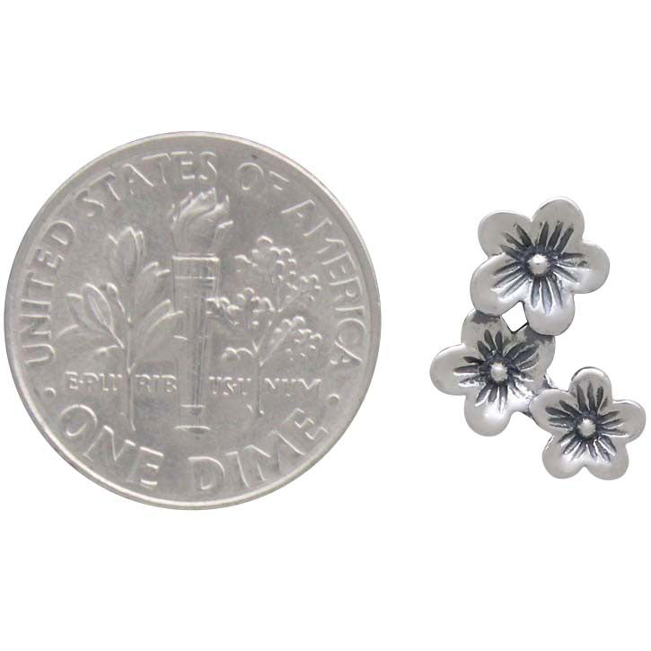 Silver Three Cherry Blossoms Solderable Charm - Poppies Beads n' More