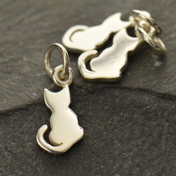 Tiny Sterling Silver Sitting Cat Charm - Poppies Beads n' More
