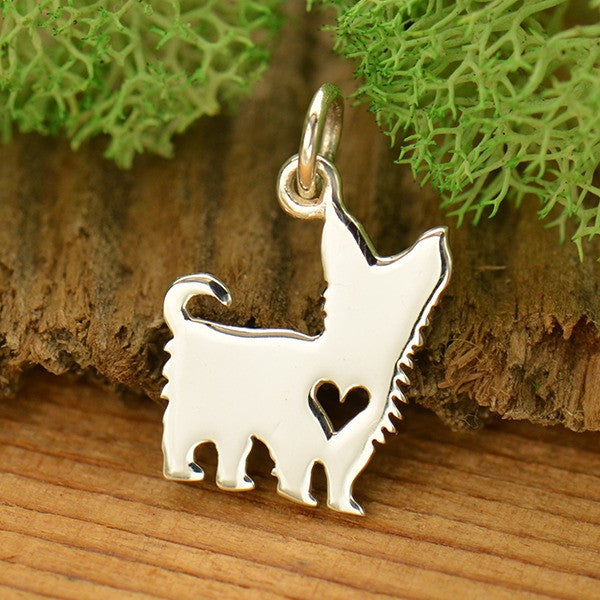 Sterling Silver Silhouetted Yorkshire Terrier Charm - Poppies Beads n' More