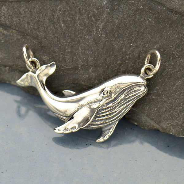 Sterling Silver Humpback Whale Pendant - Whale Charm - Poppies Beads n' More