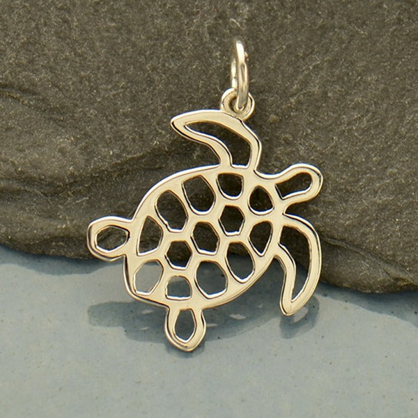 Sterling Silver Sea Turtle Charm - Openwork - Poppies Beads n' More