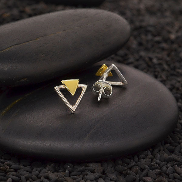 Sterling Silver Triangle Post Earrings with Bronze - Poppies Beads n' More