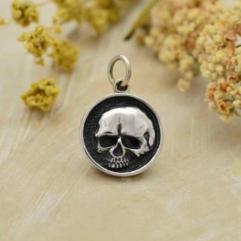 Sterling Silver Shadow Box Skull Charm - Poppies Beads n' More