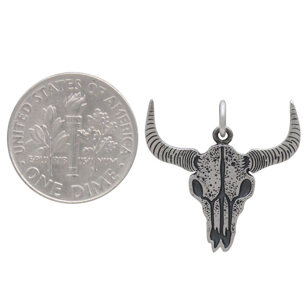 Sterling Silver Flat Cow Skull Pendant - Poppies Beads n' More