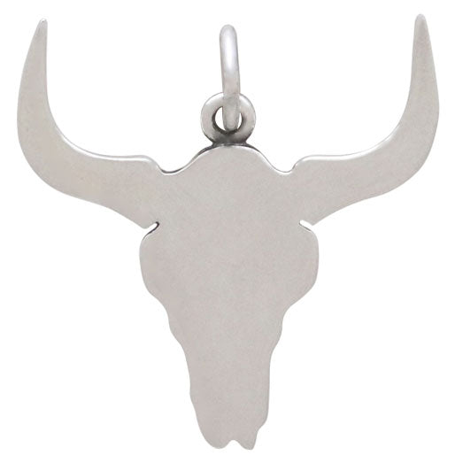 Sterling Silver Flat Cow Skull Pendant - Poppies Beads n' More