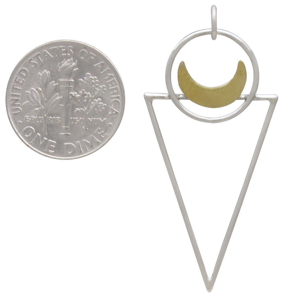 Sterling Silver Triangle Pendant with Bronze Moon - Poppies Beads n' More