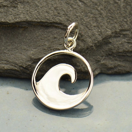 Sterling Silver Flat Plate Wave Charm - Poppies Beads n' More