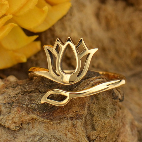 Adjustable Ring with Lotus Design - Poppies Beads n' More