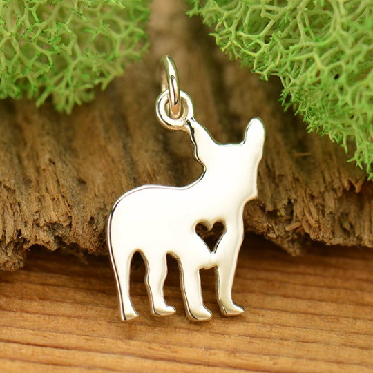 Sterling Silver Silhouetted French Bulldog Charm - Poppies Beads n' More