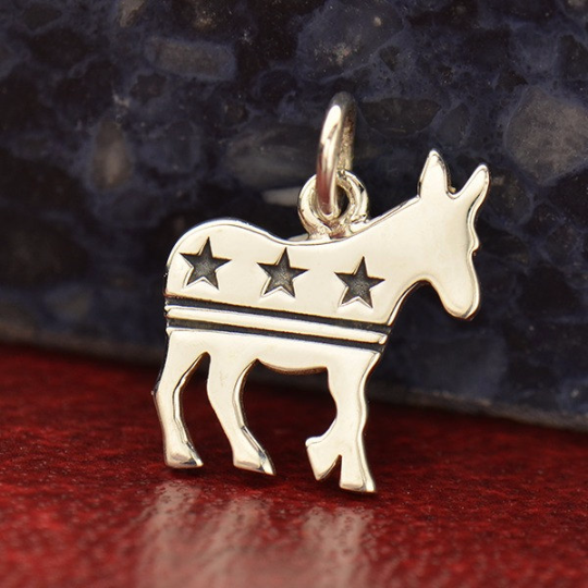 Sterling Silver Democratic Donkey Charm with Stars and Stripes - Poppies Beads n' More