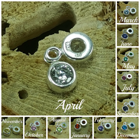 Sterling Silver Bezel Birthstone Charm - Poppies Beads n' More